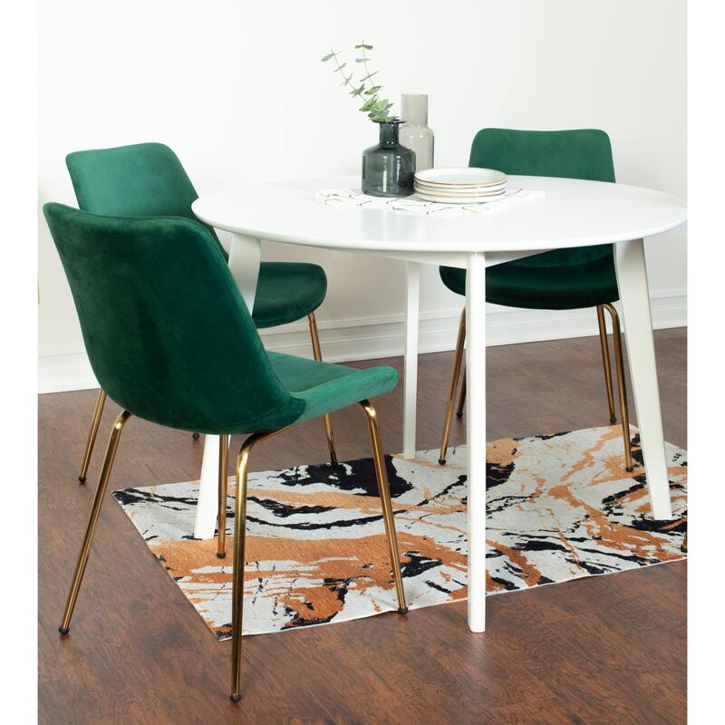 Velvet Upholstered Side Chairs with Metal Legs, White Green Bar Table and Chair Set, Round Dining Chairs for Breakfast Nook