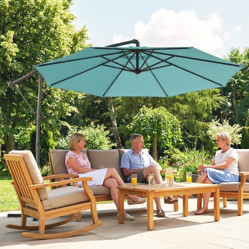 Outsunny 10 ft Offset Patio Umbrella with Cover, Round Hanging Cantilever Umbrella with 6-Position 360° Rotation, Sky Blue