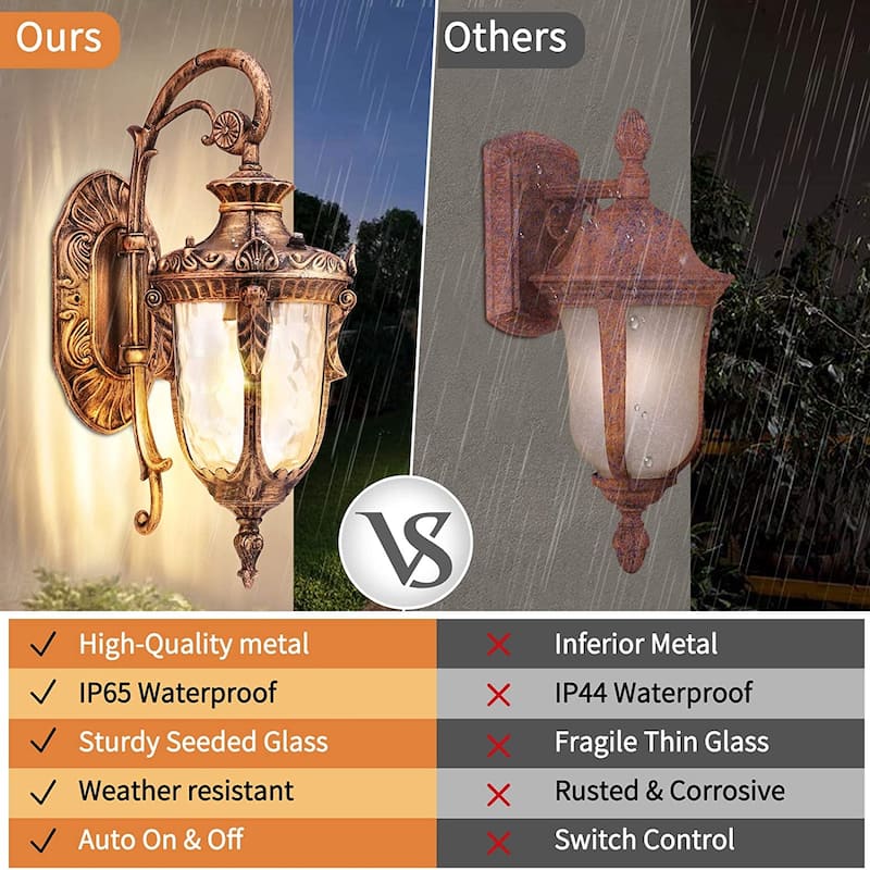 Antique wall lamp textured glass dusk to dawn lighting
