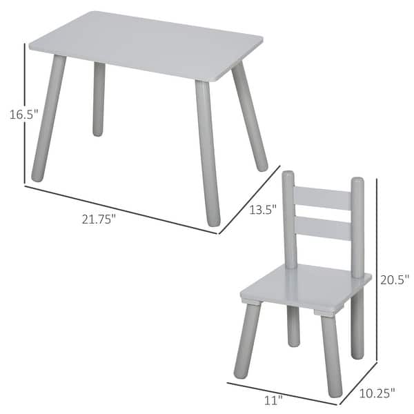 dimension image slide 1 of 2, Qaba 3-Piece Set Kids Wooden Table Chairs Easy to Clean Gift for Boys Girls Toddlers Age 3 to 8 Years Old