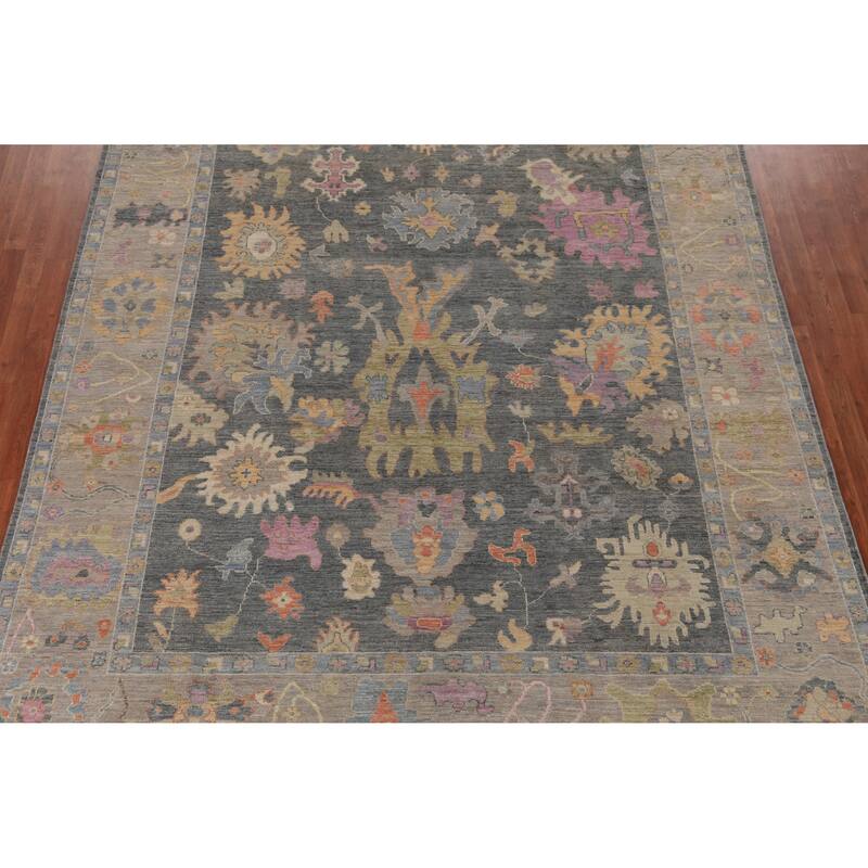 Hand Knotted Oriental 100% Wool Carpet Transitional All-Over Greys & Charcoal Oushak Area Rug - 11' 10'' X 8' 9''