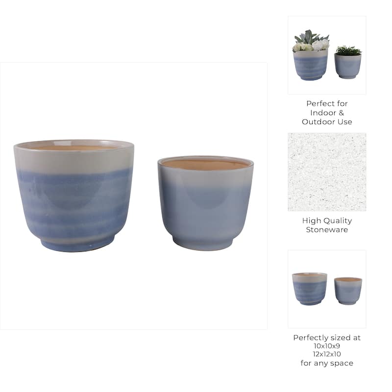 Ceramic Stone Planter Pots with Drainage Holes and Glossy Glazed Finish