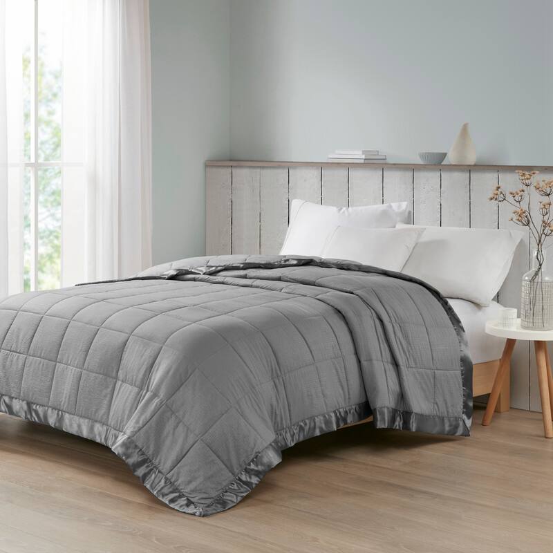 Madison Park Parkman Oversized Down Alternative Blanket with Satin Trim - Full - Queen - Charcoal