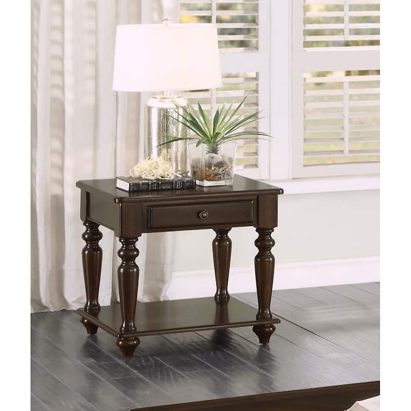 Traditional Design End Table with Storage Drawer Espresso Finish Living Room Furniture 1pc