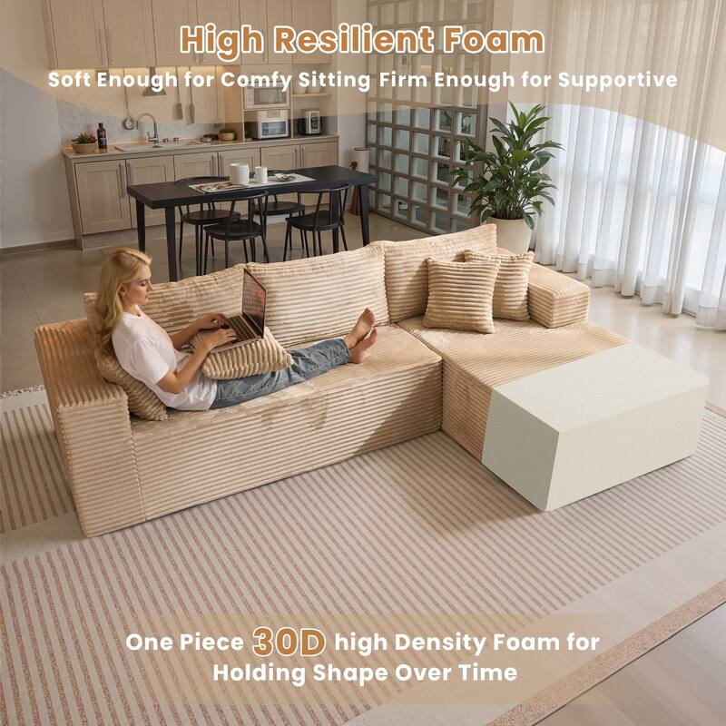 HOOOWOOO Modular Plush Upholstery L-shaped Sofa with Chaise Lounge