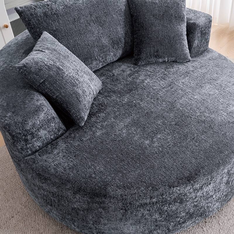 Round Accent Chair, 360 Swivel Chenille Barrel Chair, Fluffy Modern Sleeper for Living Room, Bedroom, Reading Room and Lounge