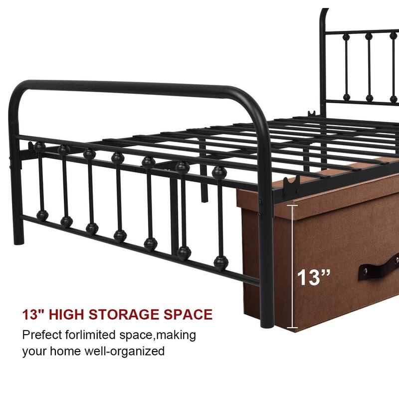 Black Metal Bed Frame Full Size with Headboard and Footboard Single Platform Mattress Base,Metal Tube and Iron-Art Bed（Full）