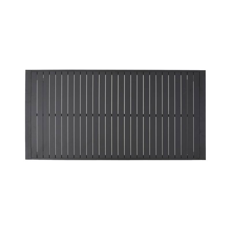 Roomfitters Modern Outdoor Aluminum Dining Table with U-Shaped Legs and Rust Resistant Slat Top, Matte Black