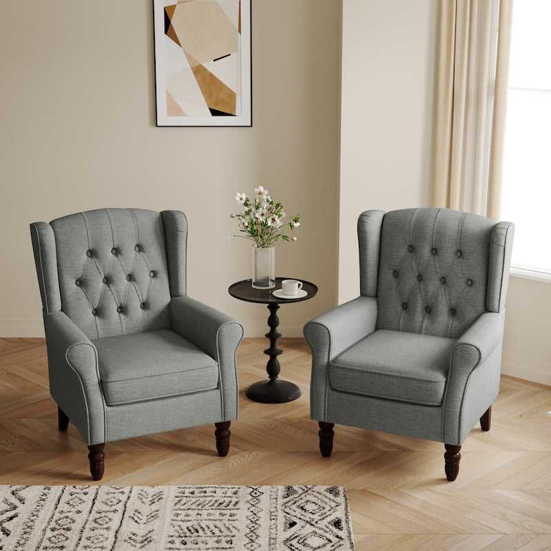 Button-Tufted Accent Club Chair Wingback Armchair Set of 2