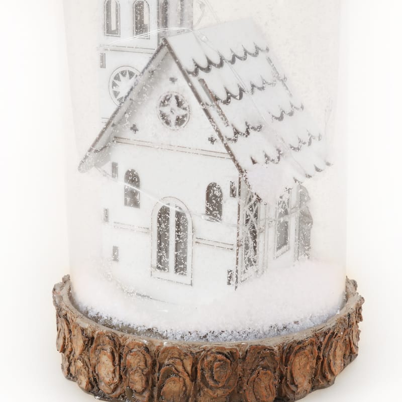 Christmas Snowy White Church Glass Dome Lantern