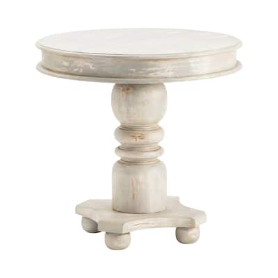 Round Mango Wood Distressed Cream Accent Table