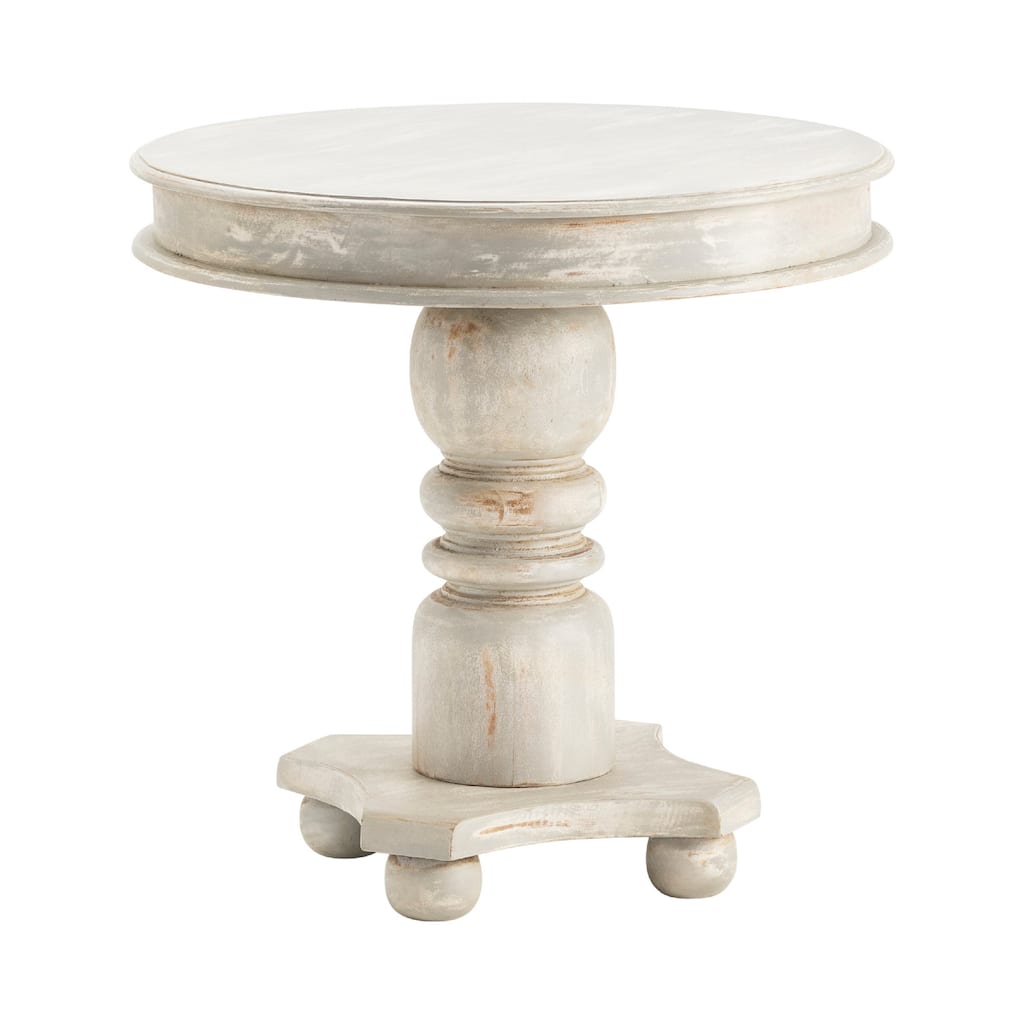Round Mango Wood Distressed Cream Accent Table