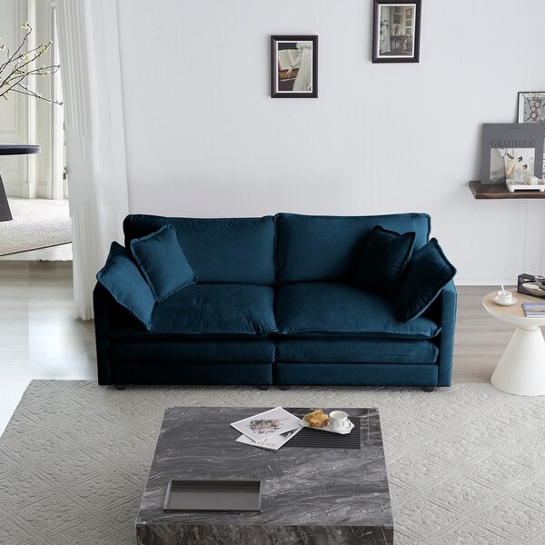 レビュー高評価の商品！ 76.7'' Deep Blue Upholstered 2-Seater Sofa with Cushions その他
