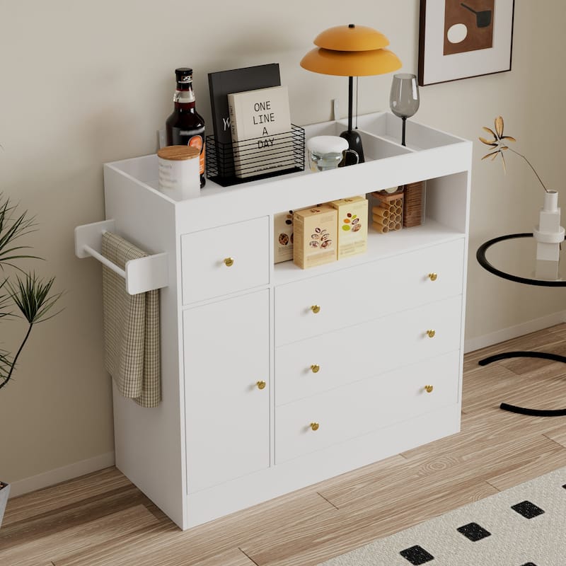 White Dresser with 4 Drawers & 1 Cabinet Double Dresser Changing Table