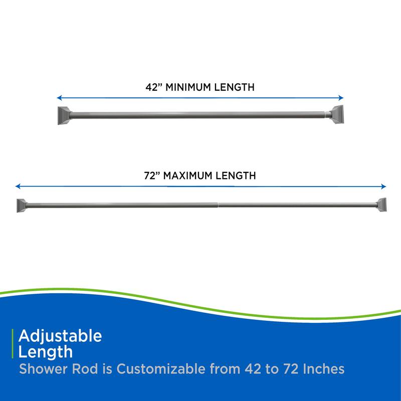 Kenney Twist & Fit No Tools Square End Camlock Tension Shower Curtain Rod, 42-72" - Polished Pewter