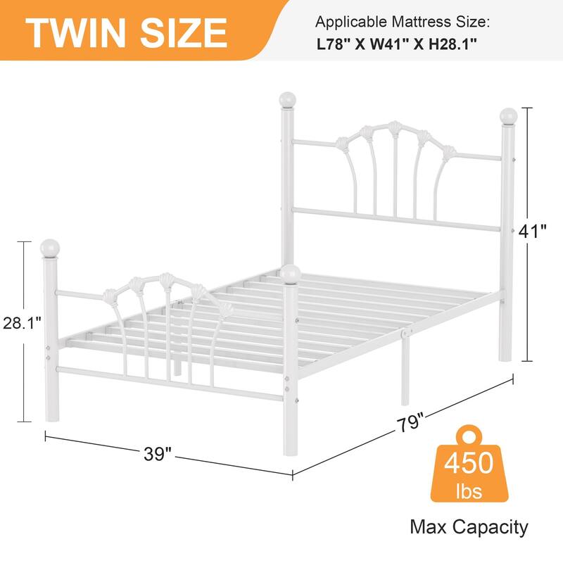 VECELO 2-Pack Twin Size Classic Metal Bed Frame Shell & Roman Column Design Sturdy Space-Saving Twin Bed Frame for Family Kids