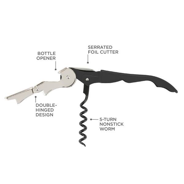 True TrueTap Double Hinged Waiter's Corkscrew, Black Wine Bottle Opener