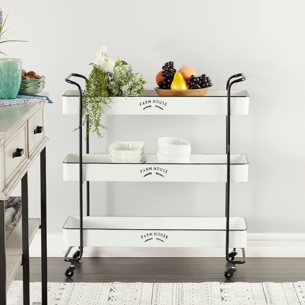 White Metal Rolling 3 Shelves Kitchen Storage Cart with Wheels