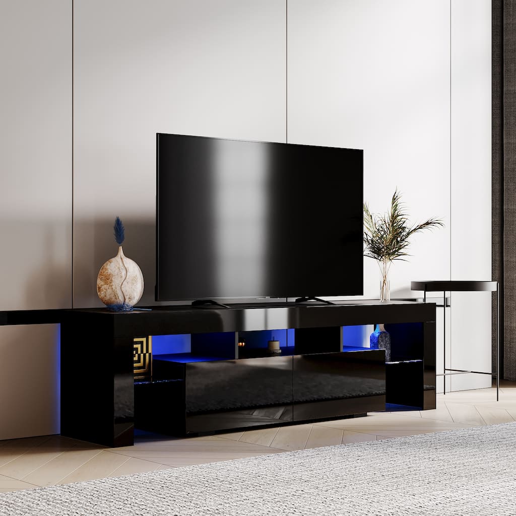 Modern Black TV Stand, 20 Colors LED TV Stand