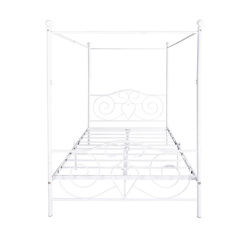Canopy Metal Bed Frame with Vintage Style Headboard & Footboard ，Easy DIY Assembly All Parts Included