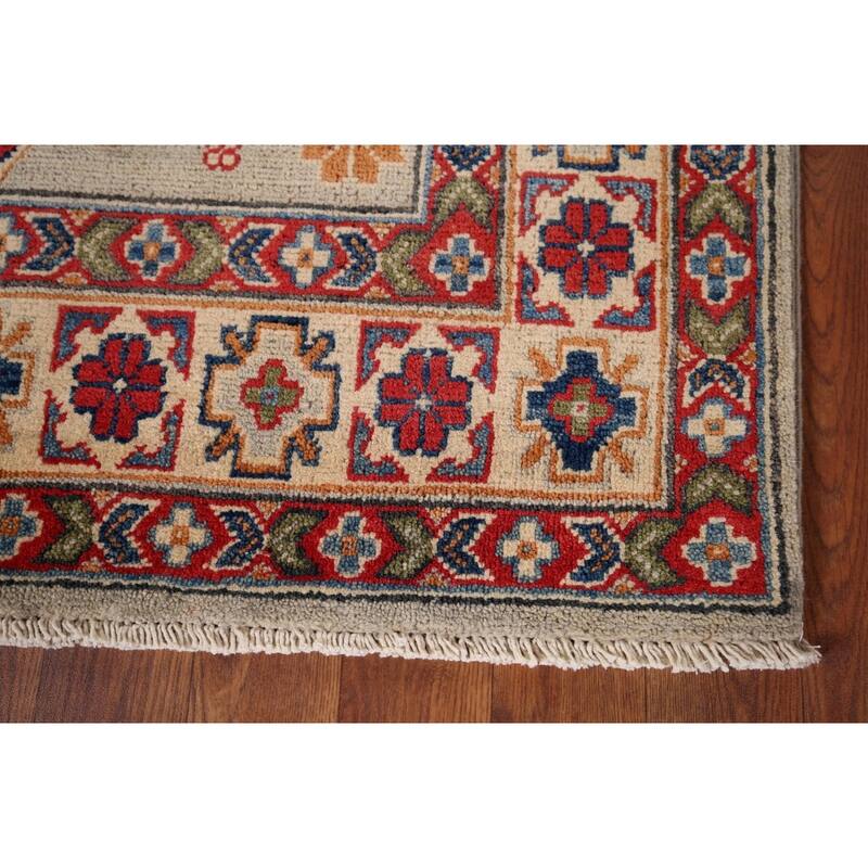 Geometric Kazak Accent Rug Hand-Knotted Foyer Wool Carpet - 3'3" x 5'2"