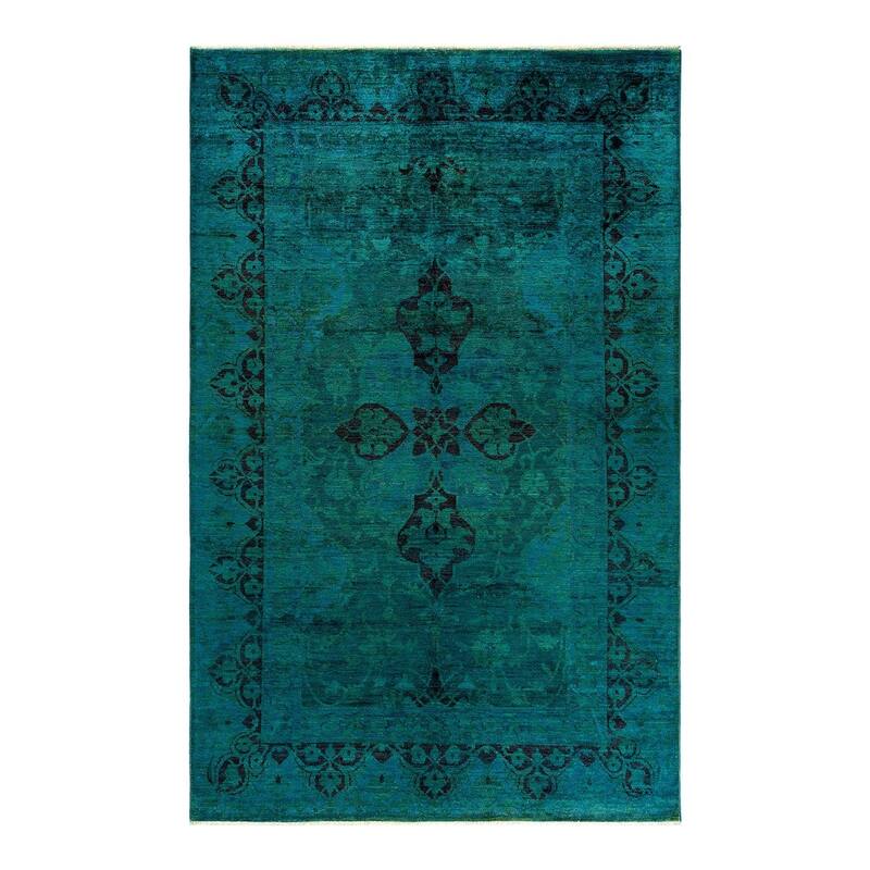 Overdyed, One-of-a-Kind Hand-Knotted Area Rug - Green - 5' 10" x 9' 1"