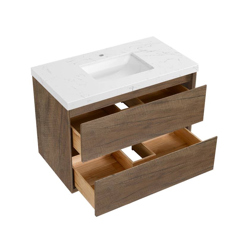 NebulaSky 24/ 30/ 36/ 48 in Wall Mounted Single Sink Bathroom Vanity with Engineered Stone Top Combo Cabinet Vanity Set