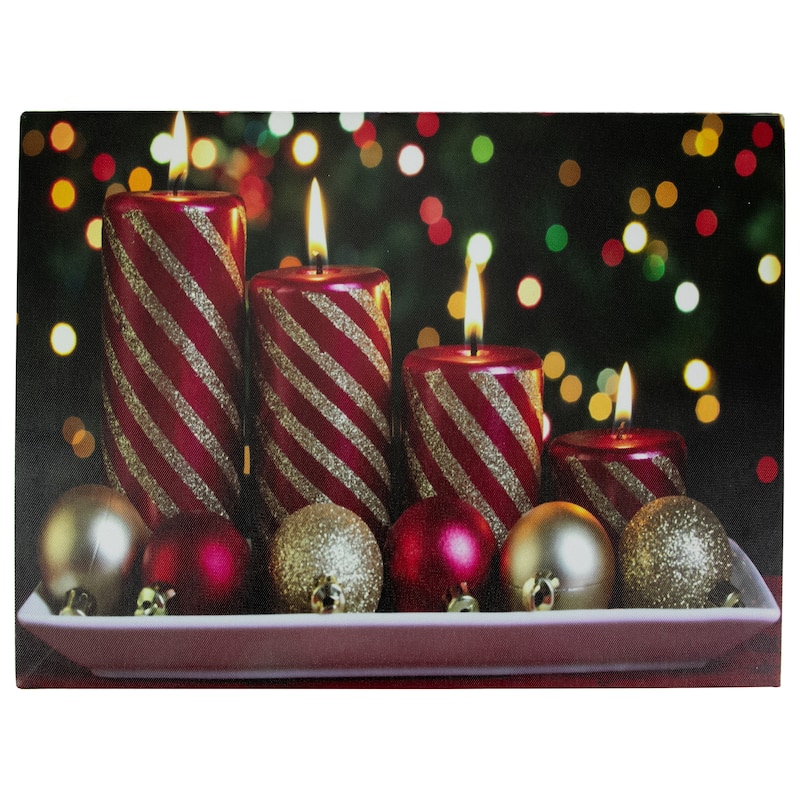 LED Christmas Candles with Ornaments Canvas Wall Art 11.75" x 15.75"