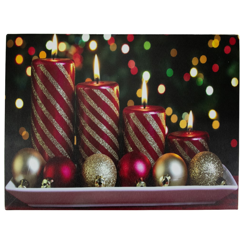 LED Christmas Candles with Ornaments Canvas Wall Art 11.75" x 15.75"