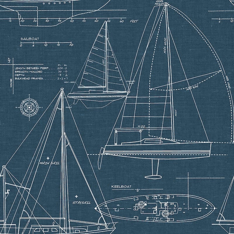 NextWall Navy Yacht Club Peel and Stick Removable Wallpaper - 20.5 in. W x 18 ft. L - 20.5 in. W x 18 ft. L - Navy