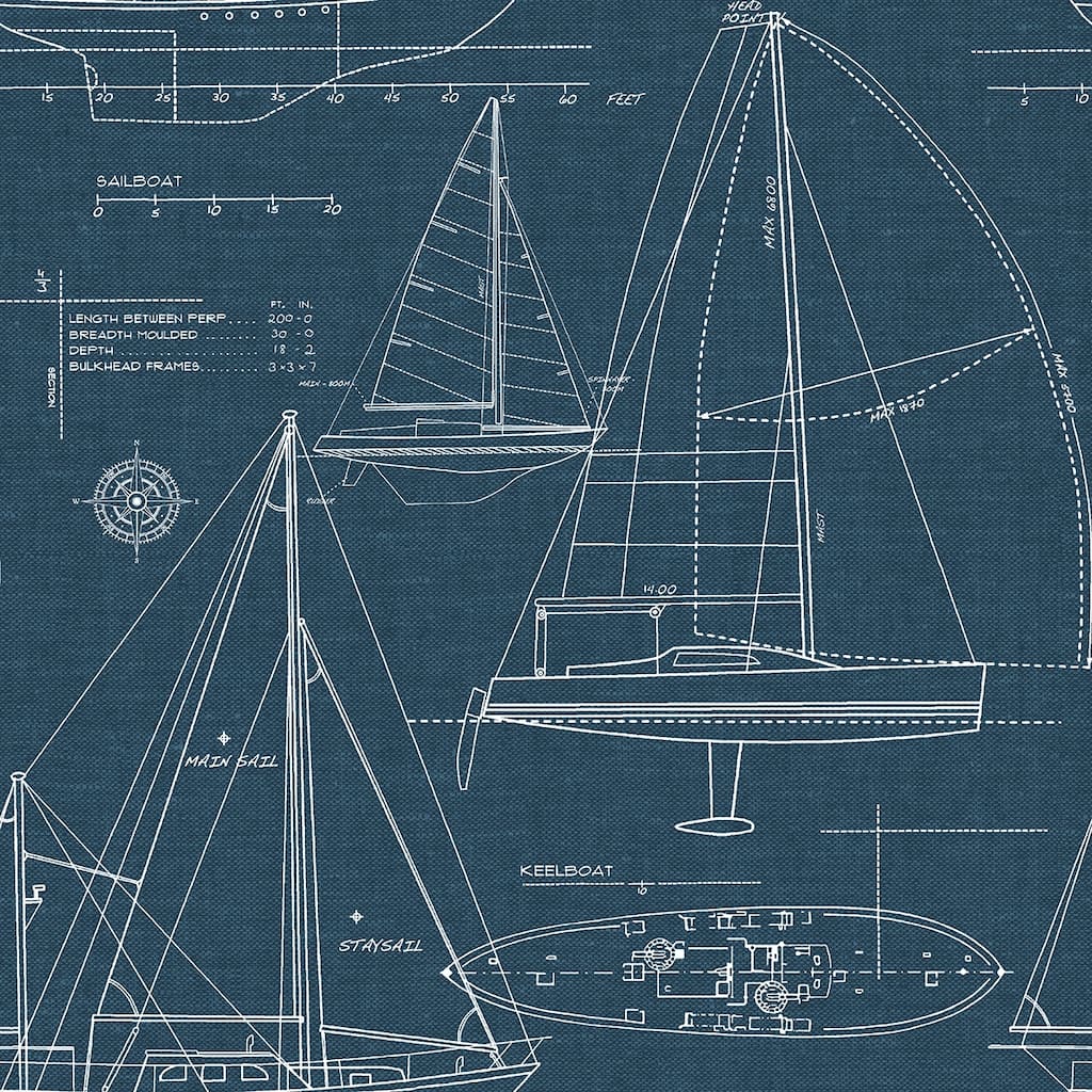 NextWall Navy Yacht Club Peel and Stick Removable Wallpaper - 20.5 in. W x 18 ft. L