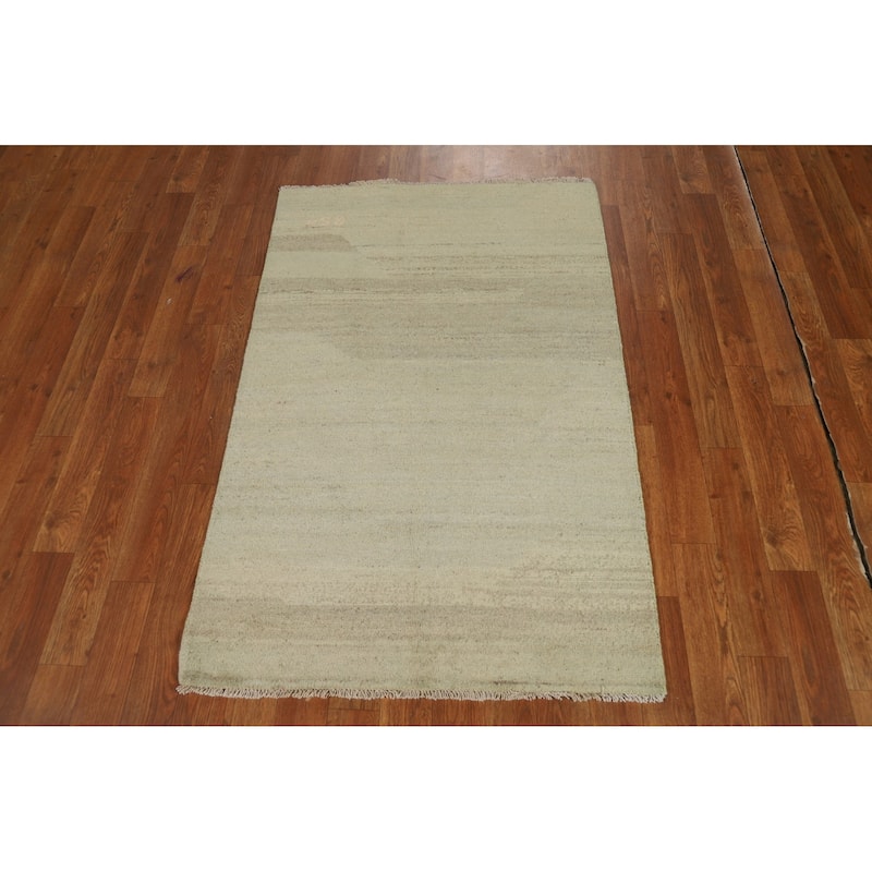 Modern Green Gabbeh Oriental Foyer Rug Handmade Wool Carpet - 2'8"x 4'0"