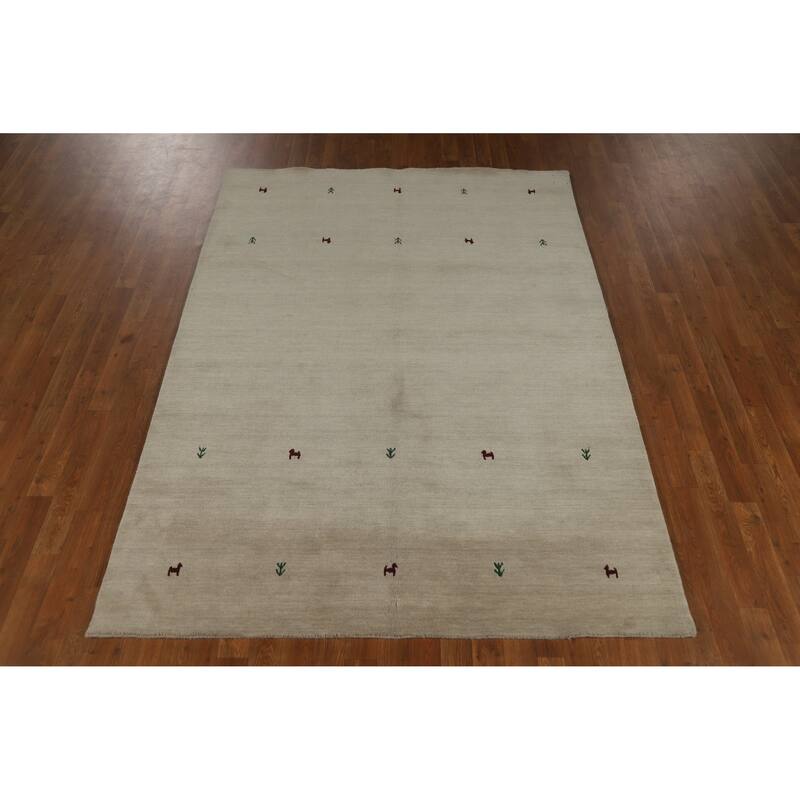 Beige Tribal Gabbeh Indian Area Rug Handmade Wool Carpet - 5'4" x 7'8"