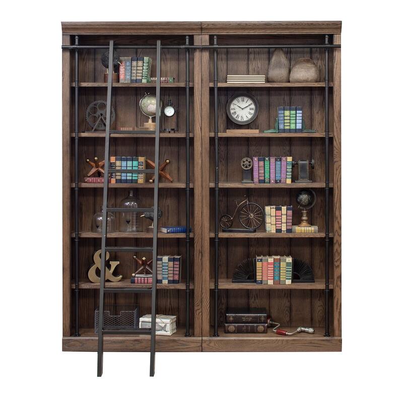 Avondale 8' Tall Bookcase Wall With Ladder, Storage Organizer, Display Shelf for Office, Brown - 80"W x 94"H x 15"D