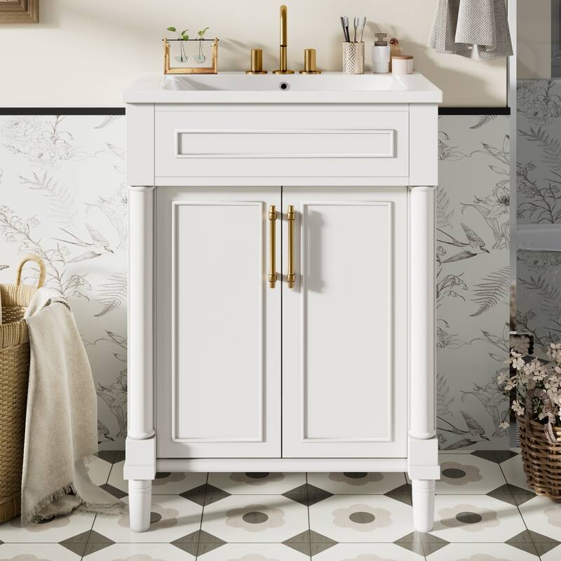 24'' Freestanding Bathroom Vanity with White Integrated Ceramic Sink - 24'' x 18.18'' x 34.95''