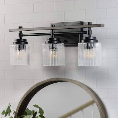 ExBrite Farmhouse 3-lights Bathroom Dimmable Iron Black Vanity Lights Wall Sconces