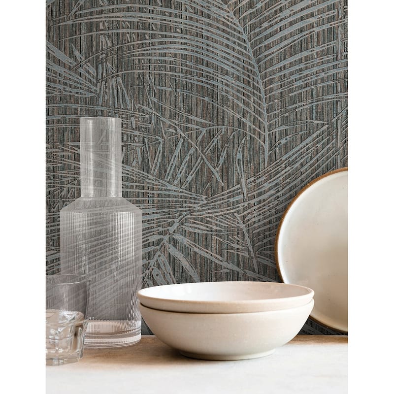 York Wallcoverings Della Palm Blue Multi Wallpaper