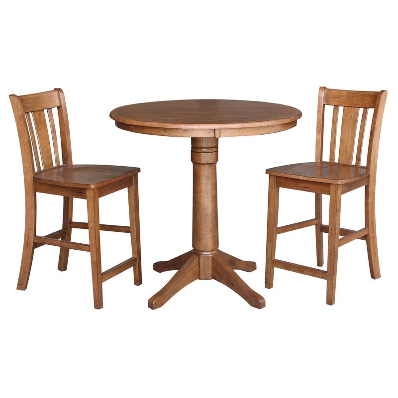 36" Round Pedestal Gathering Height Table with 2 San Remo Counter Height Stools - 3 Piece Set
