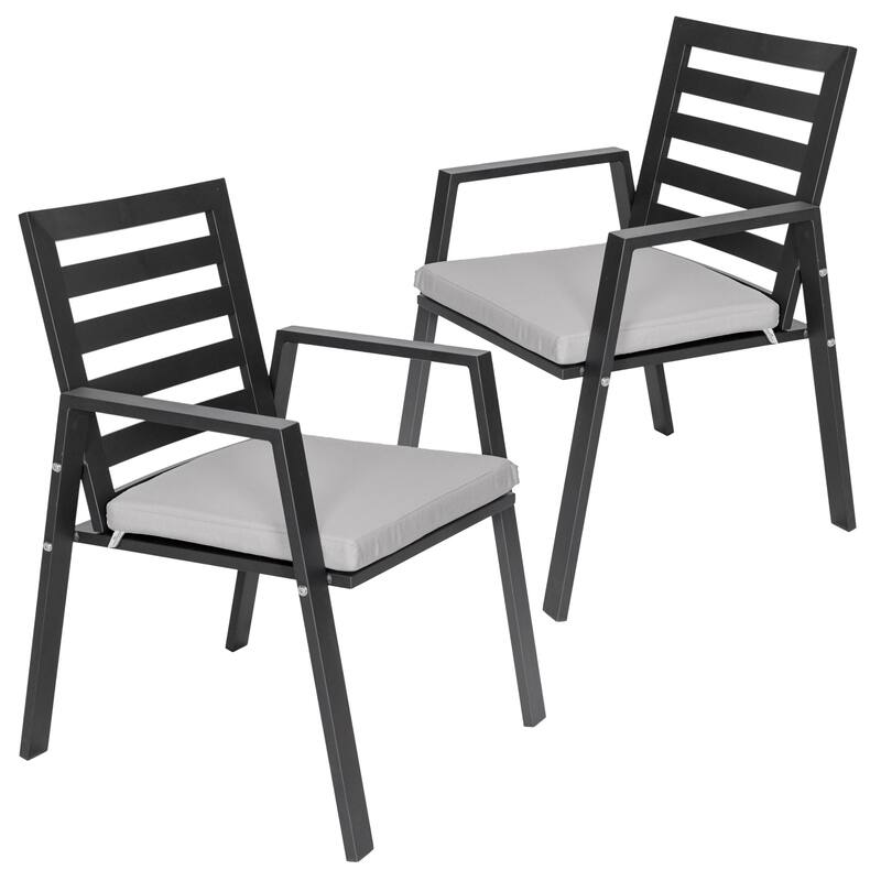 LeisureMod Chelsea Set of 2 Patio Dining Armchair in Aluminum with Cushions for Porch Backyard Pool Garden - 34.84 - Light Grey