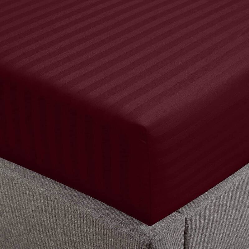 Feather & Stitch 500 Thread Count Damask Stripe ONLY Fitted Sheet - Twin - Burgundy
