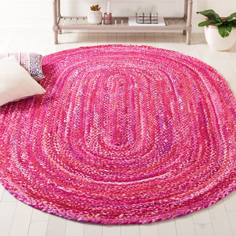 SAFAVIEH, Handmade Braided Teodora Country Cotton Rug - 6' x 8' Oval - Pink/Fuchsia