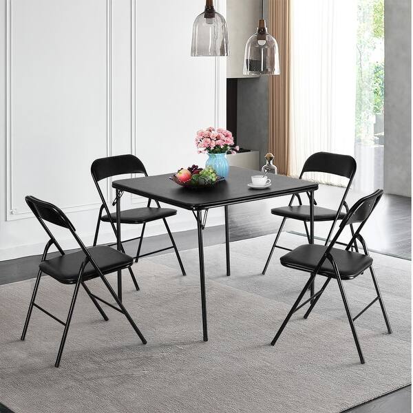 slide 2 of 7, Taomika 5 Piece Black Folding Game Room Card Table and Upholstered Chair Set