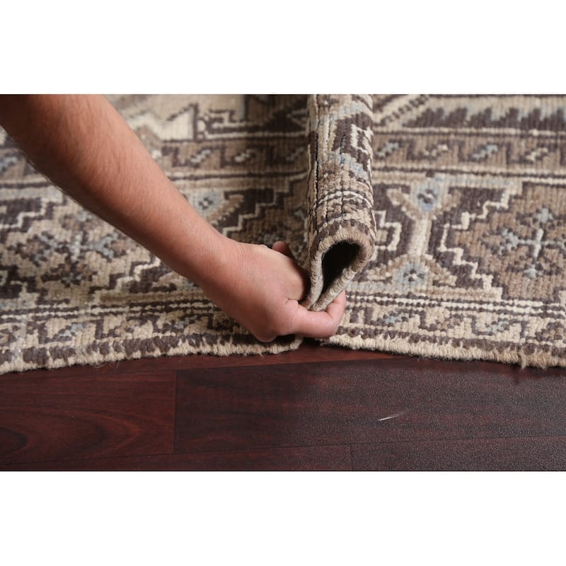 Vintage Geometric Distressed Heriz Persian Area Rug Wool Hand-knotted - 7'0" x 9'2"