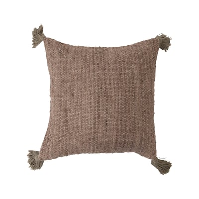 Woven Cotton Striped Pillow with Chambray Back and Tassels