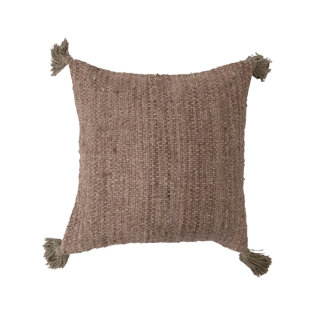 Woven Cotton Striped Pillow with Chambray Back and Tassels