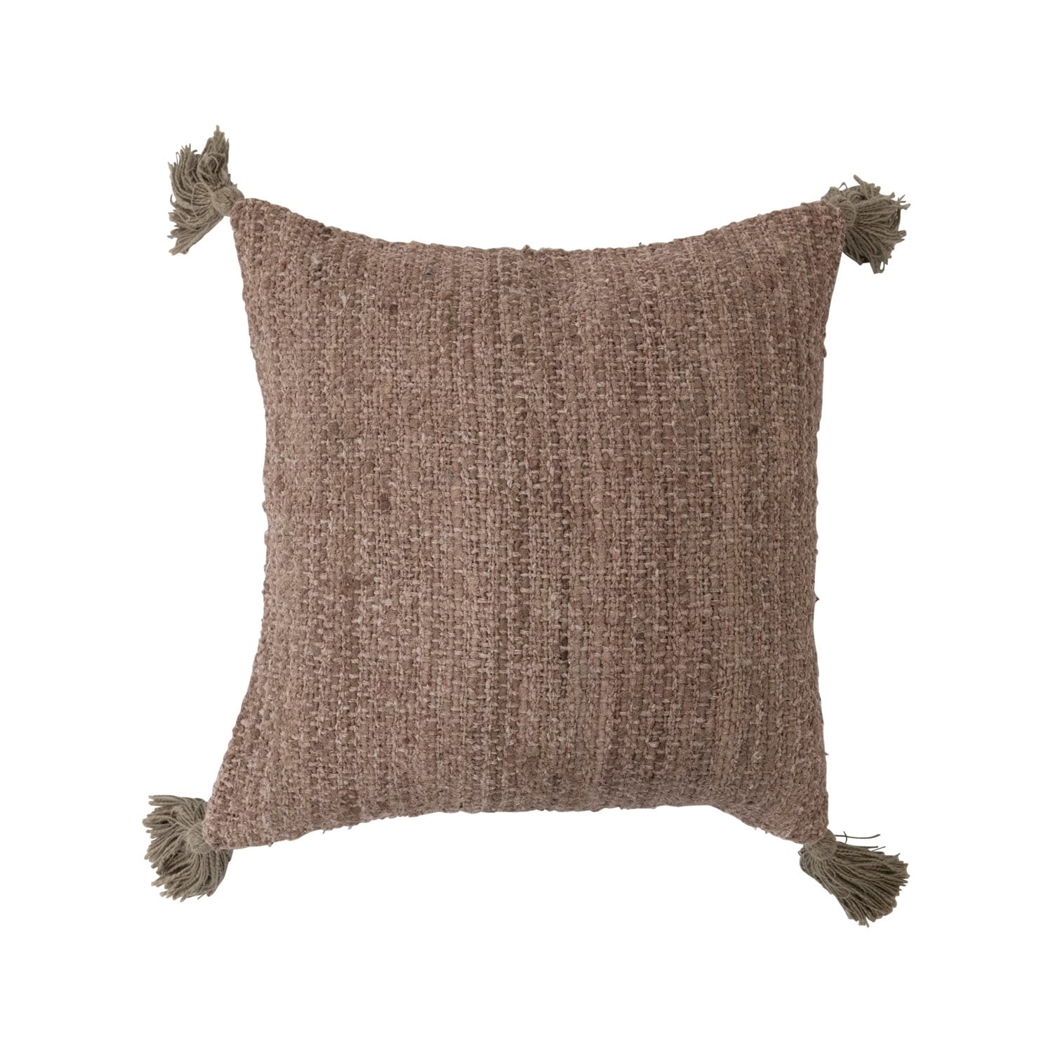 Woven Cotton Striped Pillow with Chambray Back and Tassels