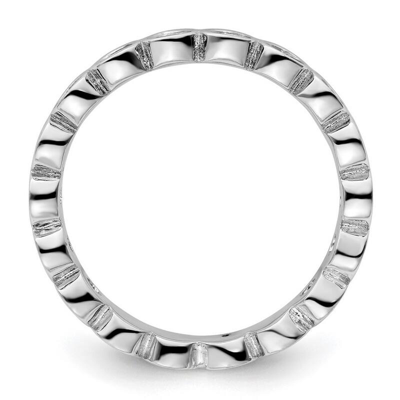 Curata 925 Sterling Silver Bezel Polished Patterned Stackable Expressions Aquamarine Ring