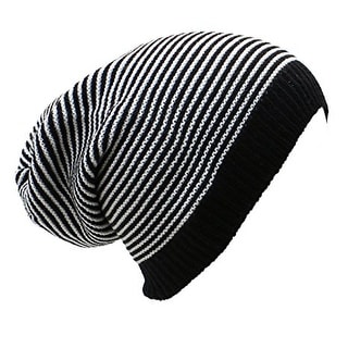 black and white striped beanie hat