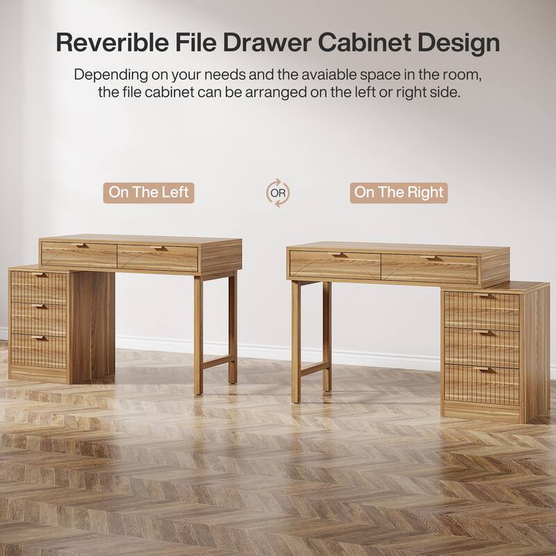 Modern Wood Computer Desk with 5-drawer for Home Office