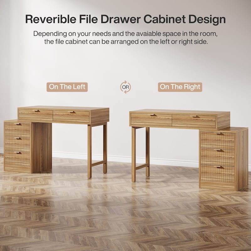 Reversible Computer Desk with 5 Drawers for Home Office